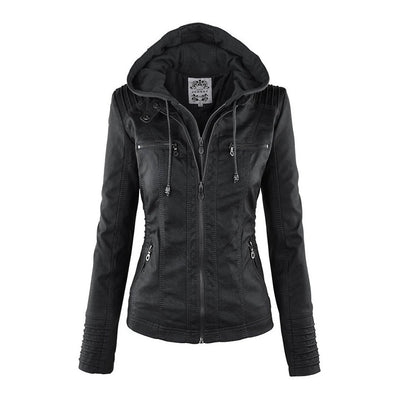 Women’s Waterproof Leather Jacket with Hood | Weather Resistant