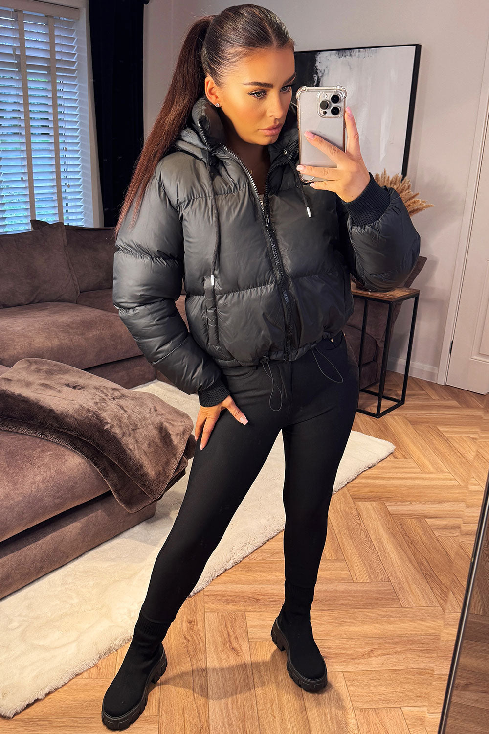 Women’s Waterproof Puffer Jacket | Black Hooded Quilted Winter Coat