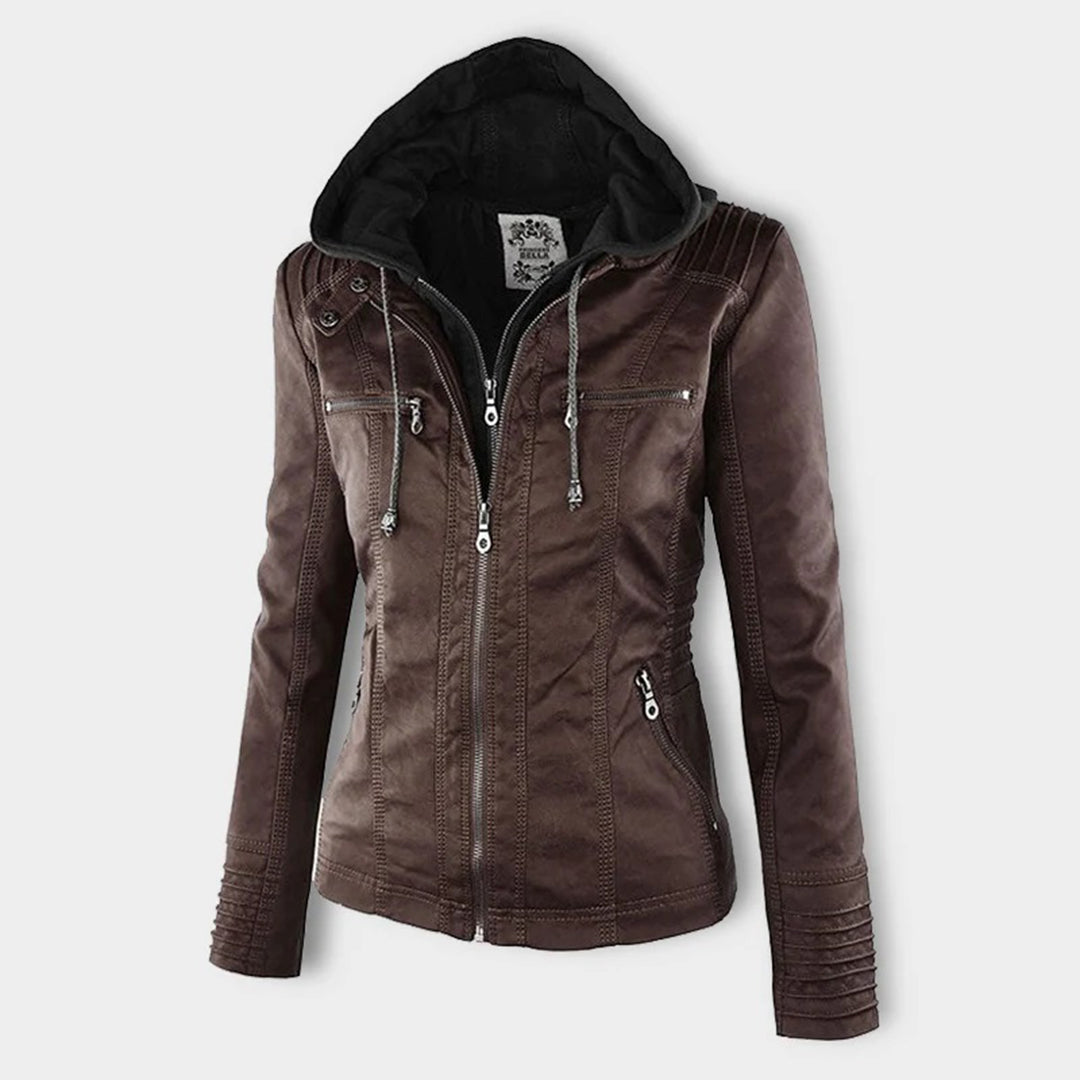 Women’s Waterproof Leather Jacket with Hood | Weather Resistant