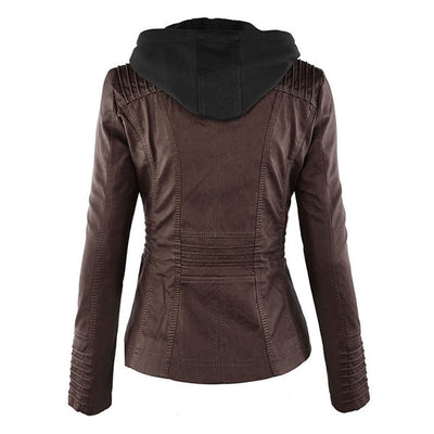 Women’s Waterproof Leather Jacket with Hood | Weather Resistant