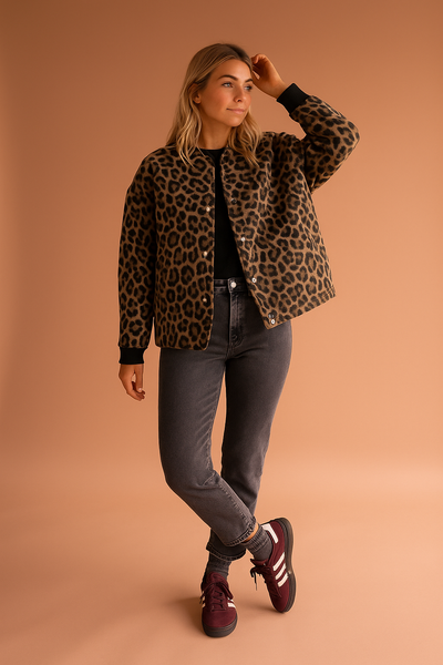 Women’s Leopard Print Bomber Jacket | Faux Fur Winter Coat