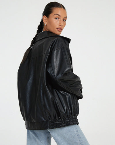 Women’s Oversized Leather Jacket | PU Faux Leather Biker Style
