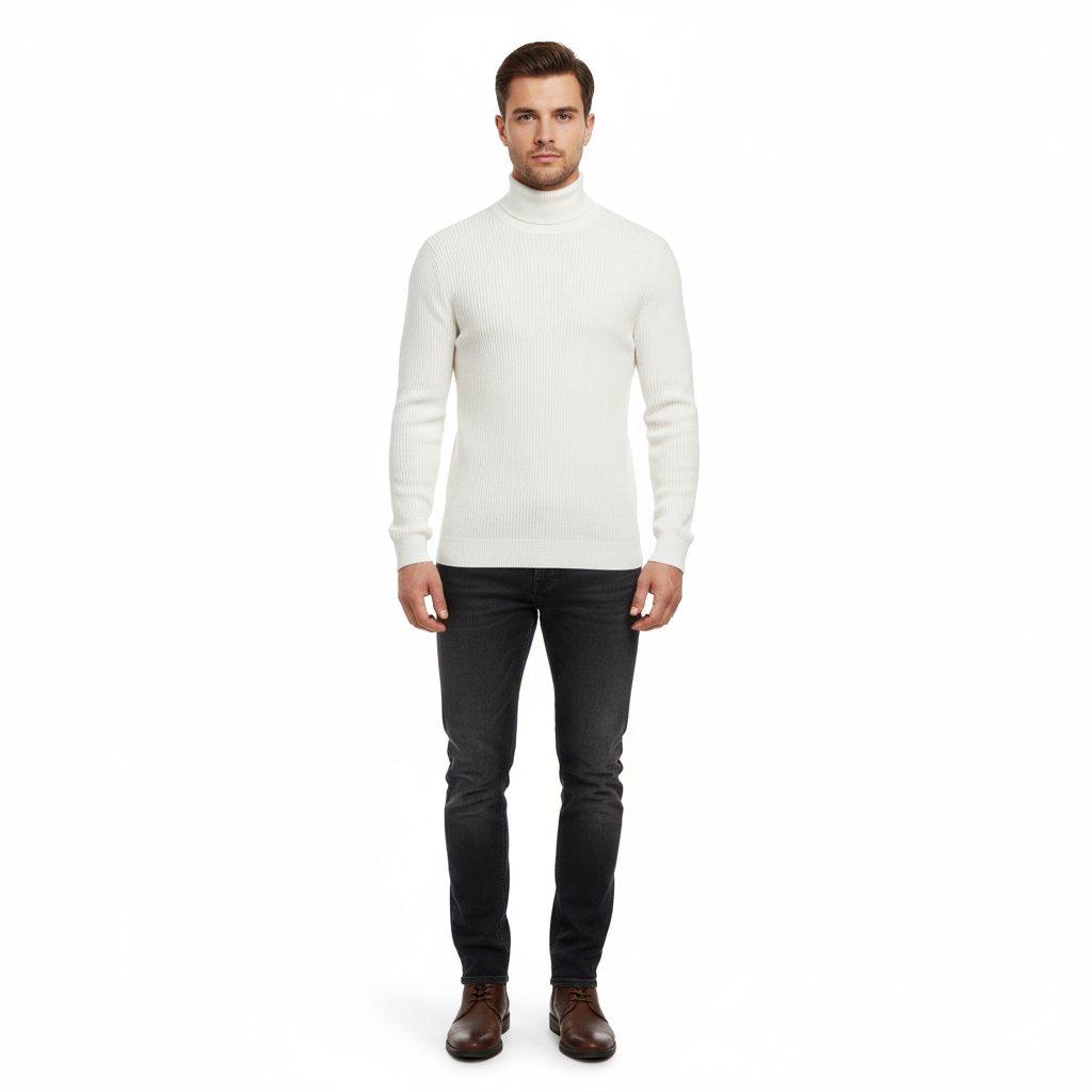 Men’s Turtleneck Jumper | Washable Cotton Knit