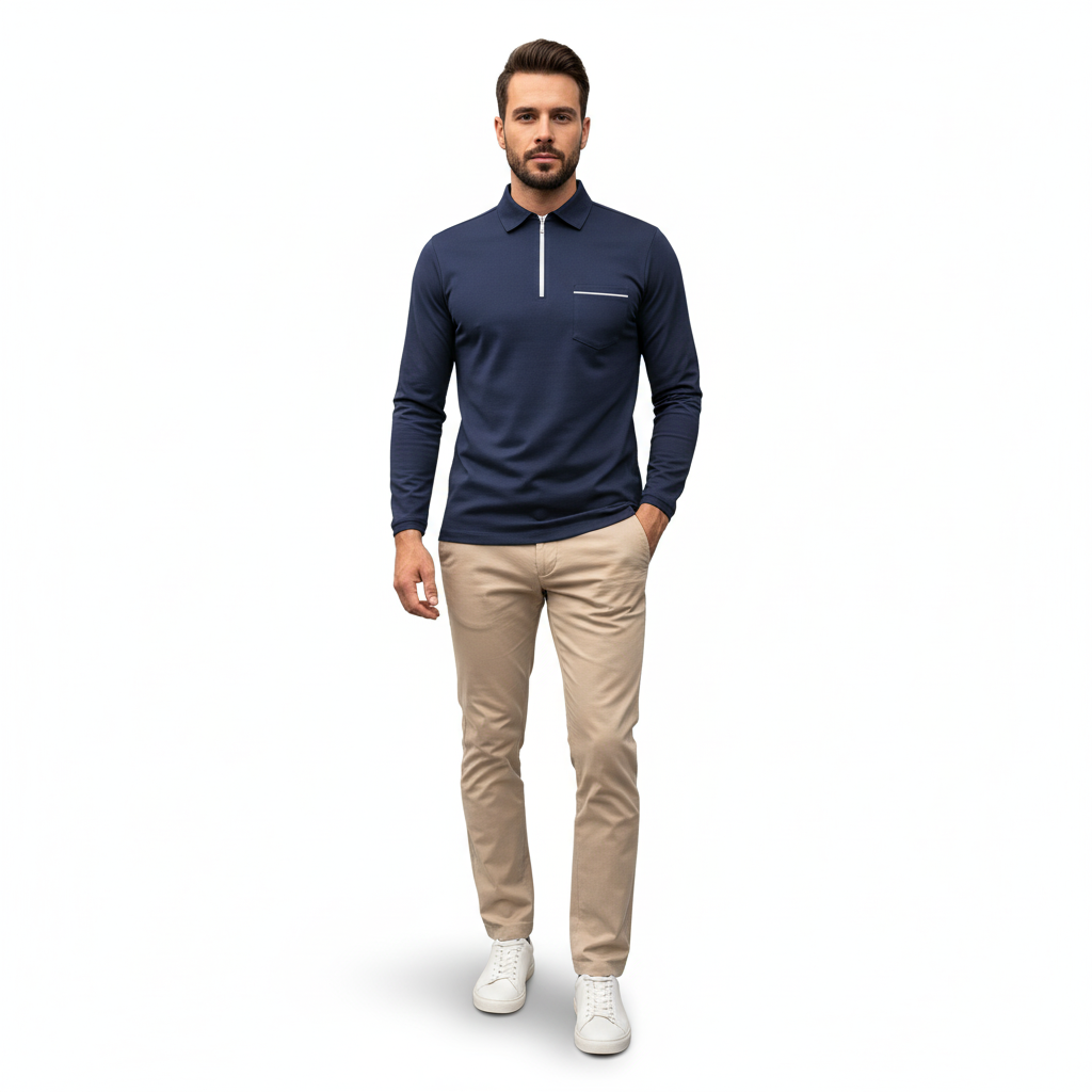 Men’s Long Sleeve Polo Shirt | Chest Pocket Design