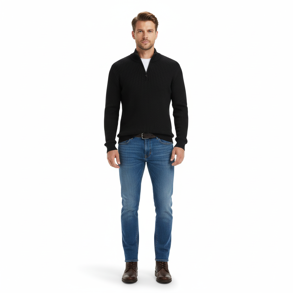 Men’s Half Zip Sweater | Knitted Cotton Pullover