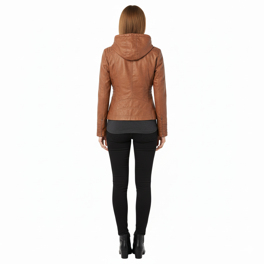 Women’s Waterproof Leather Jacket with Hood | Weather Resistant