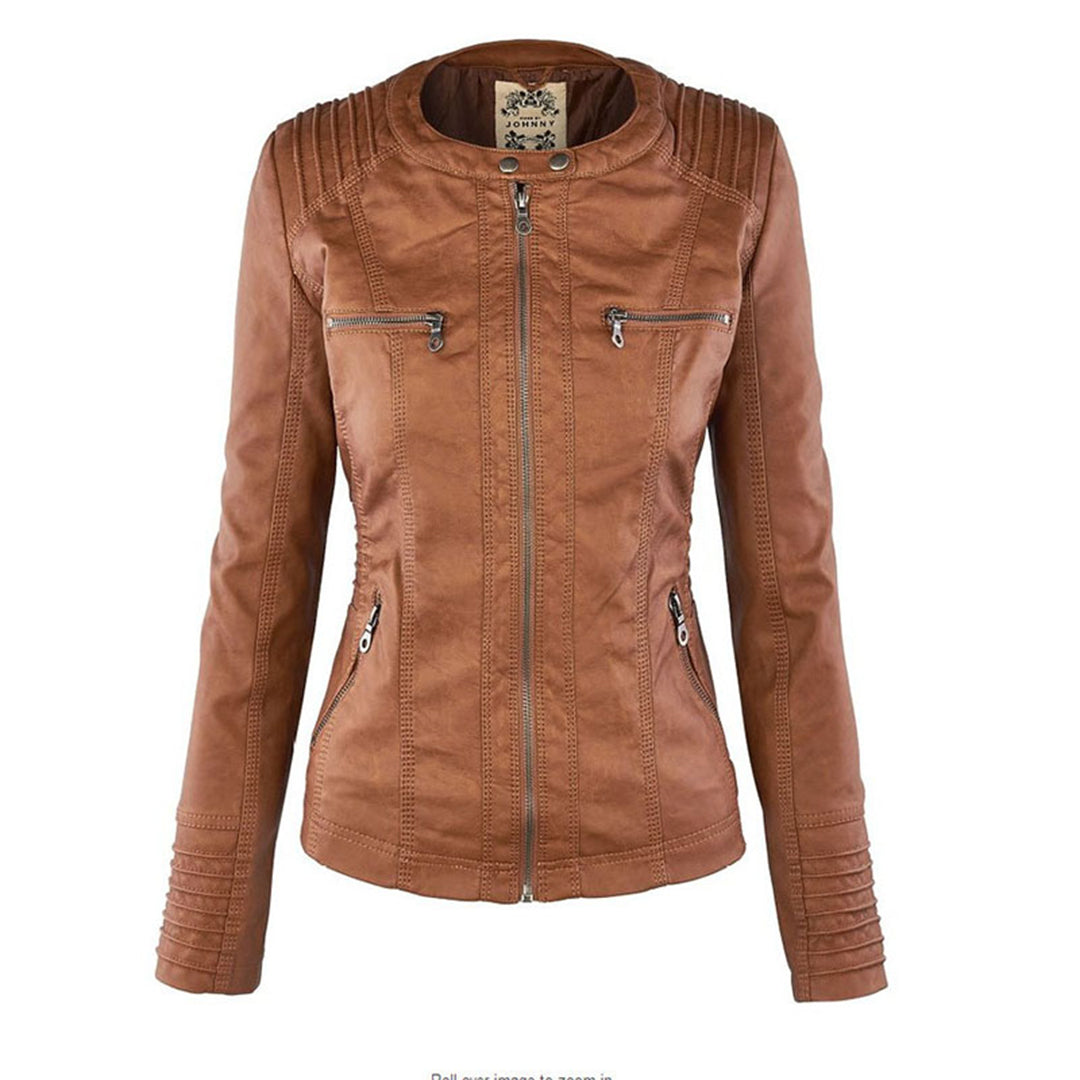 Women’s Waterproof Leather Jacket with Hood | Weather Resistant