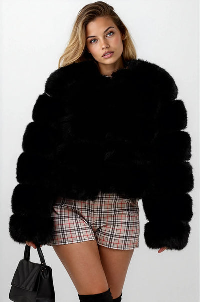 Women’s Black Faux Fur Coat | Soft Hook Fastening Winter Jacket