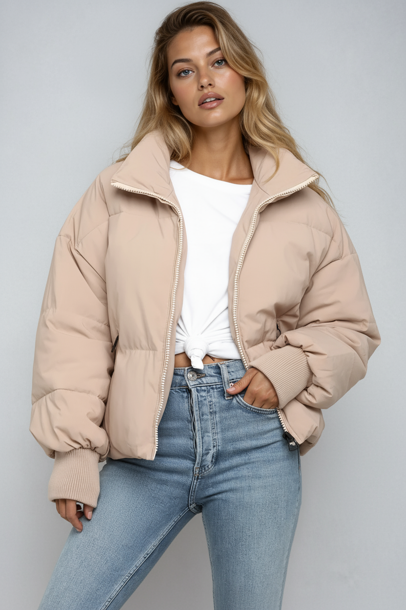 Women’s Short Puffer Jacket | Quilted Zip Up Winter Coat