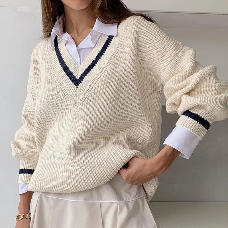Women’s Striped Knit Sweater | Old Money Aesthetic Pullover