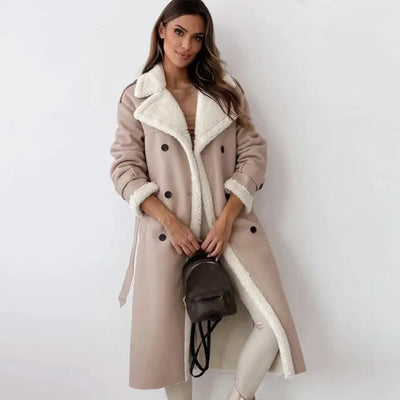 Women’s Long Fleece Lined Coat | Classic Jacket with Teddy Collar