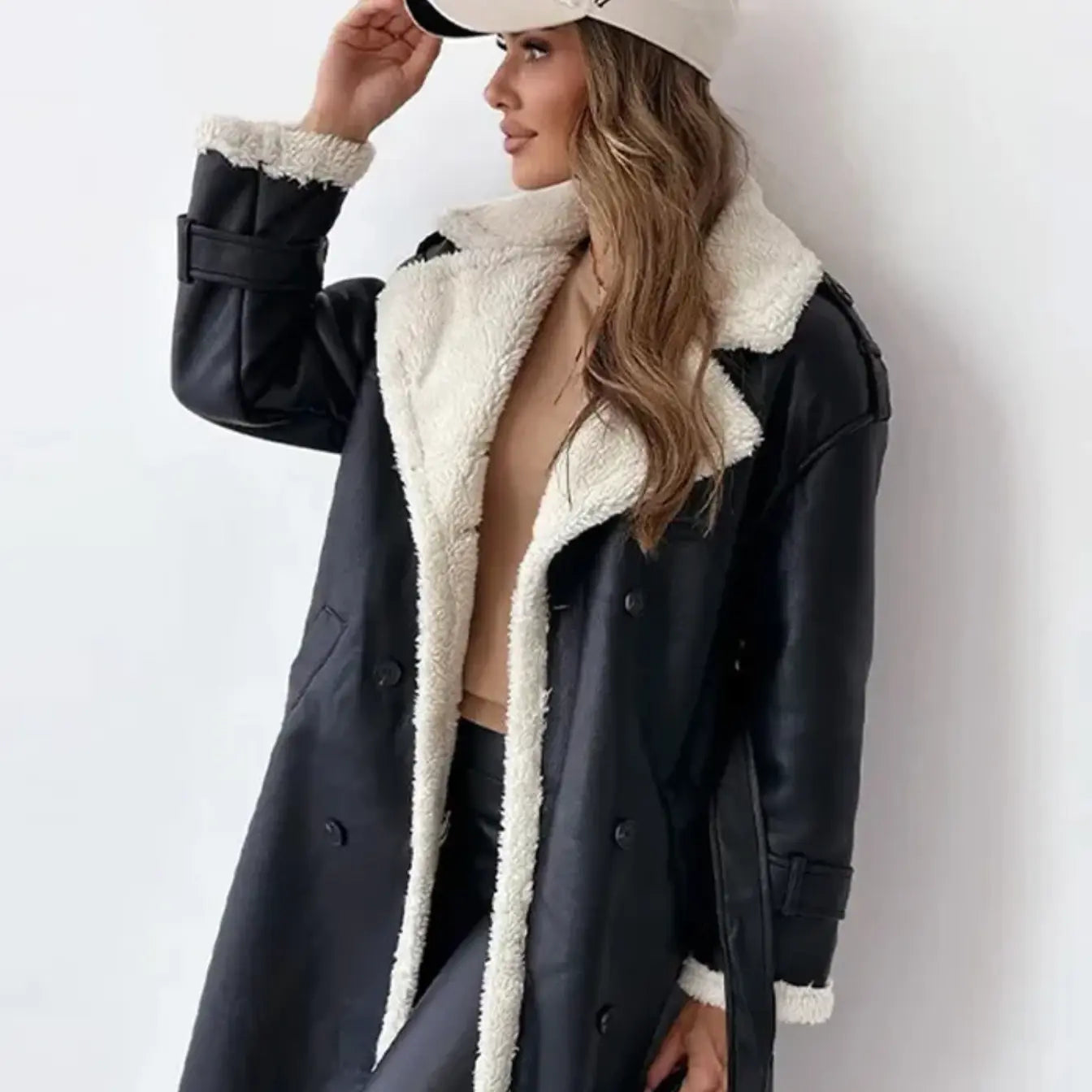 Women’s Long Fleece Lined Coat | Classic Jacket with Teddy Collar