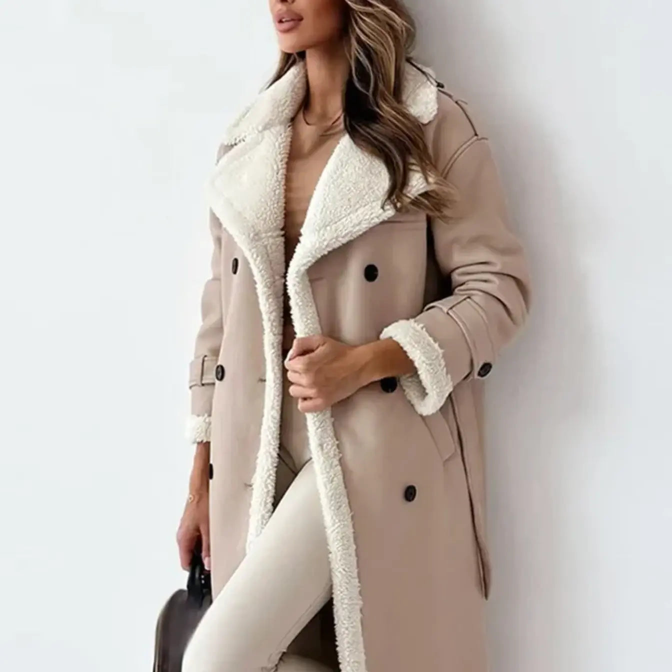 Women’s Long Fleece Lined Coat | Classic Jacket with Teddy Collar