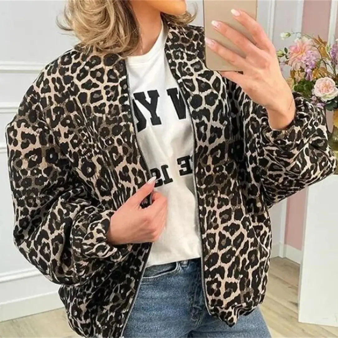 Women’s Leopard Print Bomber Jacket | Trendy Lightweight Outerwear