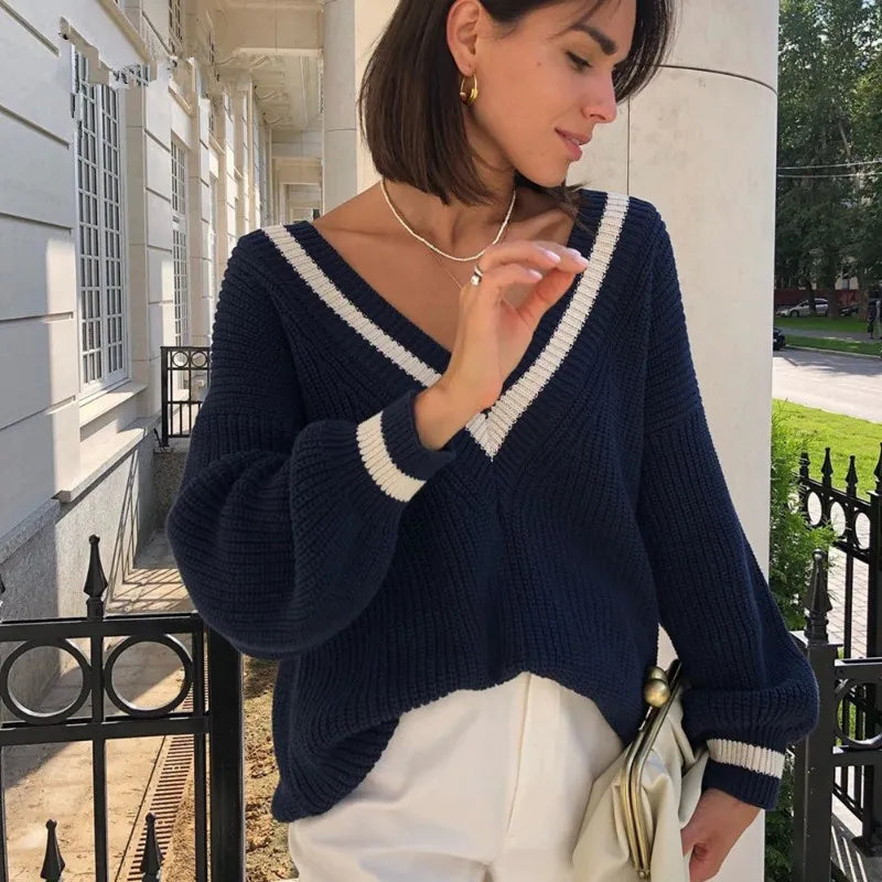 Women’s Striped Knit Sweater | Old Money Aesthetic Pullover