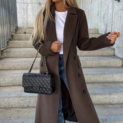 Women’s Long Belted Coat | Double Breasted Winter Trench