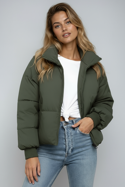 Women’s Short Puffer Jacket | Quilted Zip Up Winter Coat