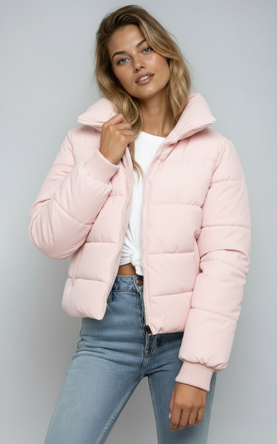 Women’s Short Puffer Jacket | Quilted Zip Up Winter Coat