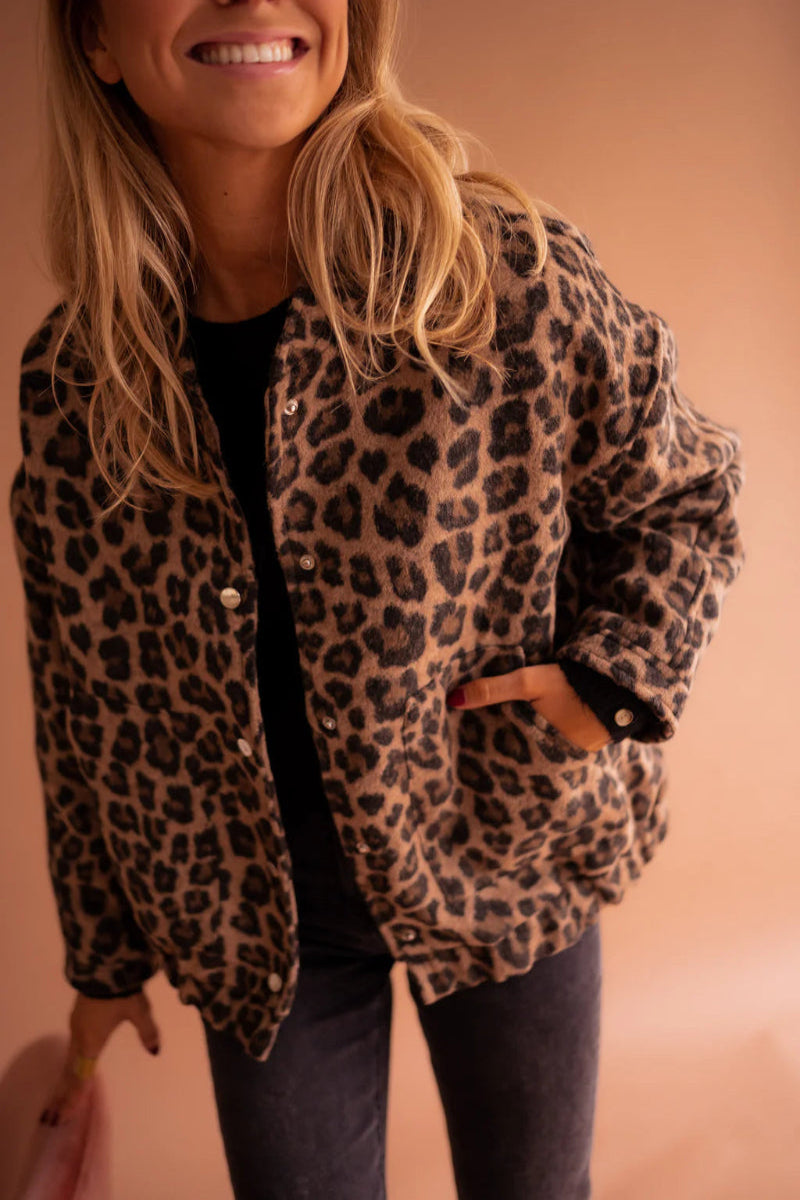 Women’s Leopard Print Bomber Jacket | Faux Fur Winter Coat
