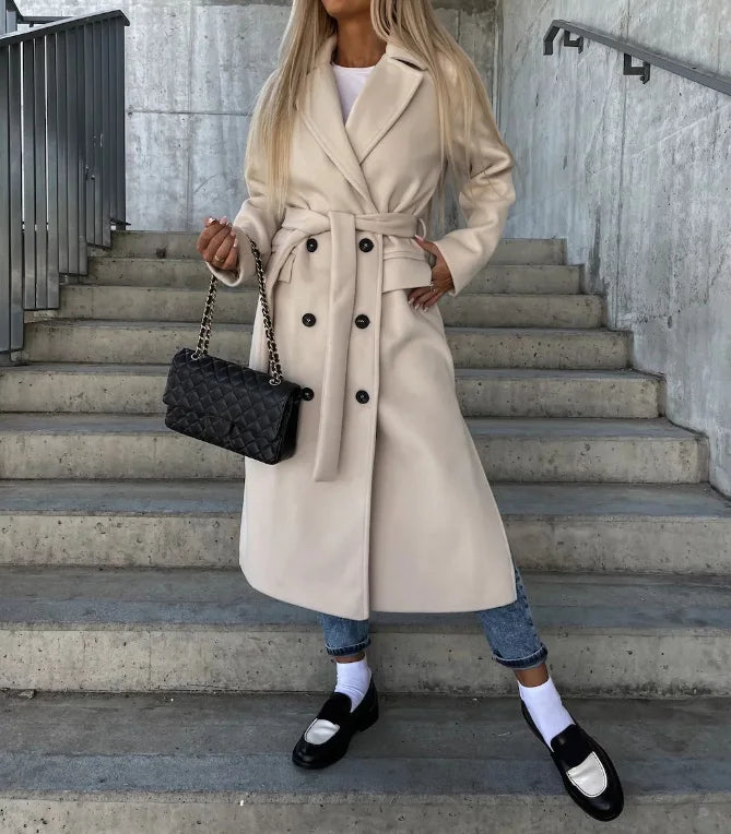 Women’s Long Belted Coat | Double Breasted Winter Trench