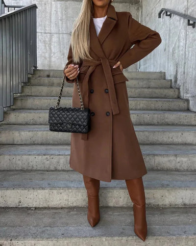Women’s Long Belted Coat | Double Breasted Winter Trench