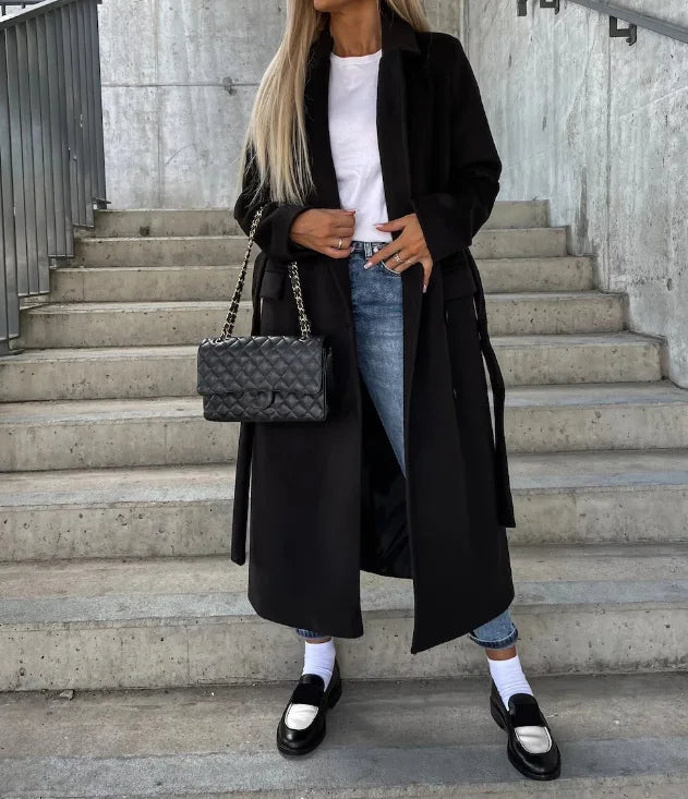 Women’s Long Belted Coat | Double Breasted Winter Trench