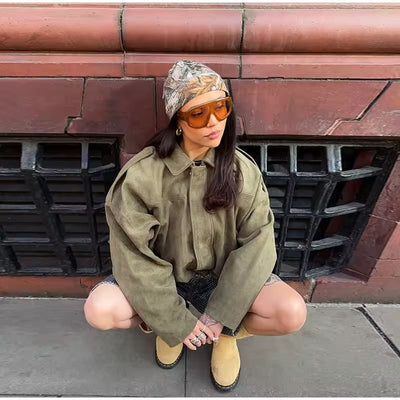 Women’s Suede Leather Jacket | Oversized Warm Winter Coat