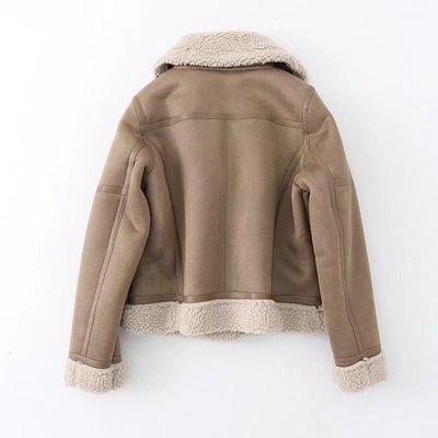 Women’s Fleece Lined Suede Jacket | Warm Biker Style Coat