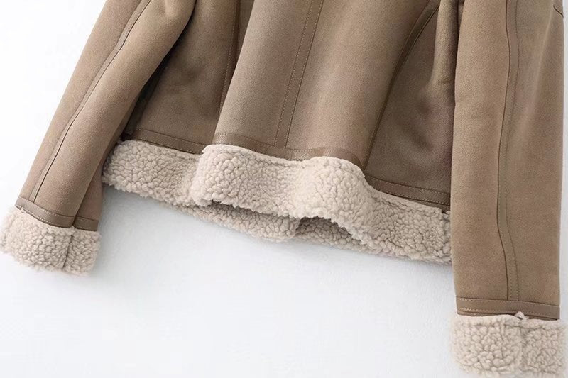 Women’s Fleece Lined Suede Jacket | Warm Biker Style Coat