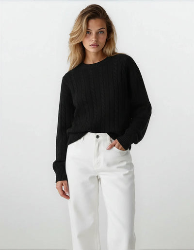 Women’s Cable Knit Sweater | Classic Cotton Crewneck Jumper