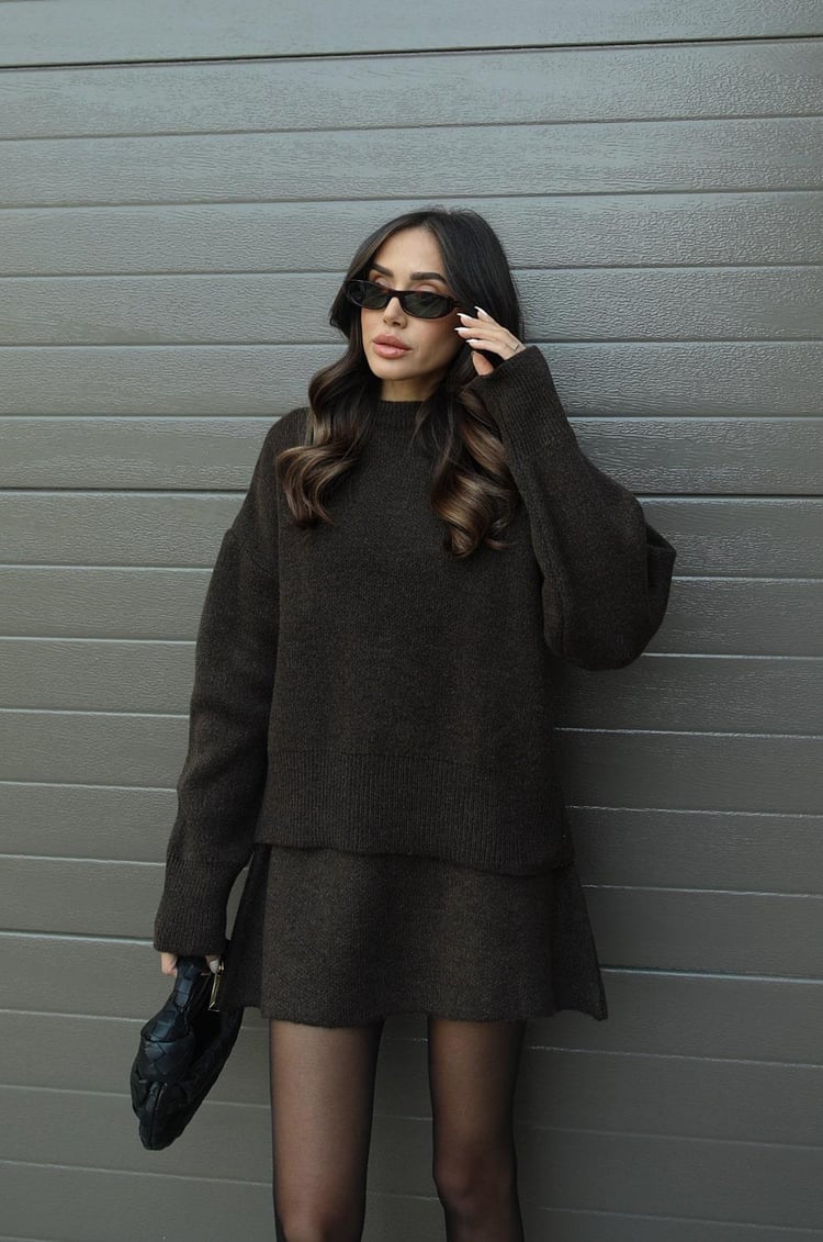 Women’s Knitted Co-ord Set | Long Sleeve Top & Skirt